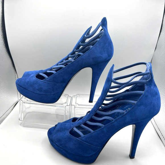 Loriblu Platform Suede Womens Blue booties sz 37 (6.5) - Picture 1 of 8